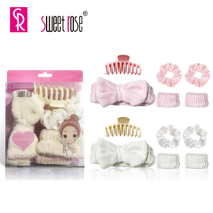 Set de Diadema y Muñequeras Sweet Rose Spa: Diadema con Lazo Esponjoso, Pinzas Mate para el Cabello, Scrunchies de Satén y Kit de Herramientas para el Cuidado de la Piel - Product Image 1