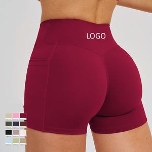Shorts de <span class=keywords><strong>yoga</strong></span> taille haute personnalisables avec logo pour femme, contrôle du ventre, effet push-up, pour la gym, l'entraînement et la course - Product Image 2