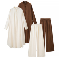 Ensemble 2 pièces pour femmes, haut à manches longues à col rond et boutons, pantalon long à taille élastique, style décontracté, 2 coloris