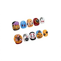 Lot de 24 faux ongles réutilisables pour Halloween, courts, ovales, avec motifs 3D toile d'araignée, œil et citrouille, finition brillante, style gothique, pour fête