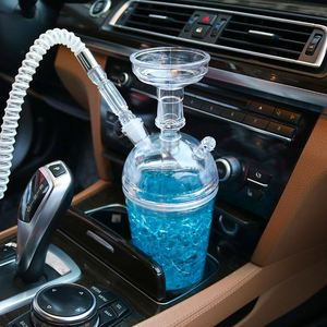 Cachimba portátil al por mayor para coche, mini pipa de acrílico con manguera en espiral y cuentas de gel azules, ideal para viajes y regalos. - Product Image 1