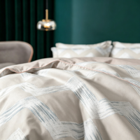 Ensemble de literie à imprimé géométrique Chevron beige, ensemble de housse de couette en microfibre douce 4 pièces avec taies d'oreiller pour la décoration de la chambre à coucher