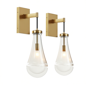 Apliques de Pared Modernos de Latón con Pantalla de Cristal en Forma de Gota, Bombilla E26, Luz Cálida, para Interiores, Sala de Estar, Iluminación de Vanidad - Product Image 1
