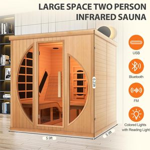 Sauna infrarouge à spectre complet Smartmak pour 2 personnes, avec thérapie par lumière rouge, fauteuil inclinable, haut-parleurs, éclairage et barre à oxygène. - Product Image 2