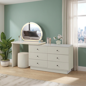 Modern Makeup <b>Vanity</b> With Lighted <b>Mirror</b> Storage Drawers For Bedroom Furniture - Product Image 4