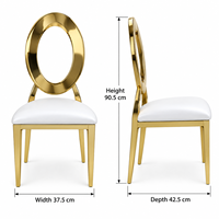 Chaise de banquet électroplaquée avec dossier ajouré et structure métallique pour mariages, événements, hôtels, salles de banquet et fêtes