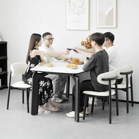 Zayshine Table rectangulaire en bois massif blanc minimaliste italien de luxe avec pieds de table en pierre frittée marbrée, mobilier de restaurant
