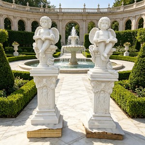 Estatua de querubín sentado en <span class=keywords><strong>un</strong></span> lavabo de mármol blanco, decoración de jardín de iglesia europea, adorno de césped, talla de mármol natural para patio exterior. - Product Image 5