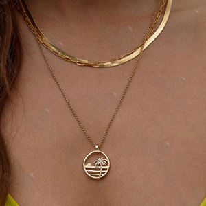 Gemnel collier vague de palmier d'été en argent sterling 925 plaqué or pur 18 carats - Product Image 2