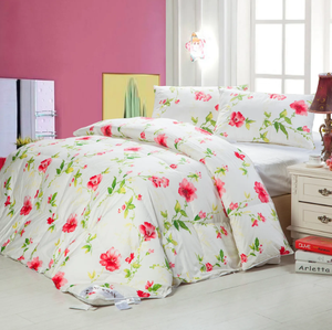 Juegos de dormitorio Edredón de flores Edredón de plumas Juego de sábanas de cama 7 piezas Rosa oscuro Floral Lavado de agua Lijado Juego de sábanas Queen - Product Image 1