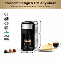 Machine à expresso compatible avec les dosettes Nespresso, 19 bars de pression, réservoir d'eau amovible, acier inoxydable, cafetière domestique