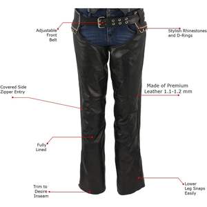 2025 mujeres clásicas de cuero negro motocicleta motociclista CHAPS con detalle ostentoso LKL6706 - Product Image 2