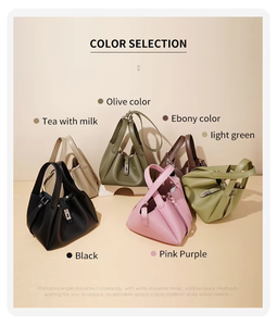 Custom Logo Fashion Ladies High-end Genuine Leather Zipper Closure Medium Hardness Tote <b>Bucket</b> Shoulder <b>Bag</b> Polyester <b>Women</b> - Product Image 3