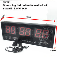 Jam Dinding Digital LED Besar, Kalender, Layar Persegi Panjang, Tanpa Suara, Daya USB, Plastik, Gantung untuk Ruang Tamu