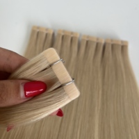 Extensions de cheveux Remy blonds européens à bandes adhésives 26-28 pouces, invisibles, double épaisseur, trame de peau, cheveux vierges en stock