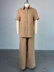 Ropa de <span class=keywords><strong>Mujer</strong></span> Estilo Europeo Americano, Verano, Nueva Camisa Casual Holgada con Solapa, Pantalones Anchos - Product Image 2