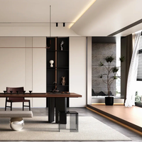 Buffet de salon moderne de luxe léger en bois composite avec étagères ouvertes et éclairage LED