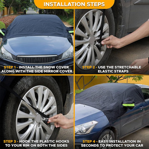 Housse <span class=keywords><strong>de</strong></span> pare-brise avant pour camionnettes, SUV, berlines, voitures, résistante aux intempéries, noire, anti-UV, imperméable, avec couvre-rétroviseurs latéraux - Product Image 6