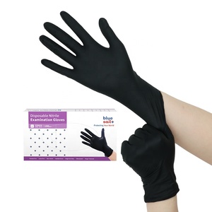 Guantes de Examen de Nitrilo Sin Látex, Puntas de los Dedos Texturizadas Antideslizantes, 4 mil, Desechables, Sin Polvo, Negros, para Uso Médico - Product Image 1