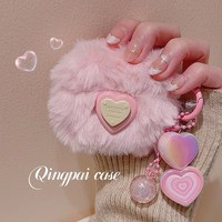 2025 nouveau coeur en peluche rose INS avec pendentif flou en cristal pour Airpos Pro 1 2 3 4 étui sans fil Bluetooth Silicone couverture souple