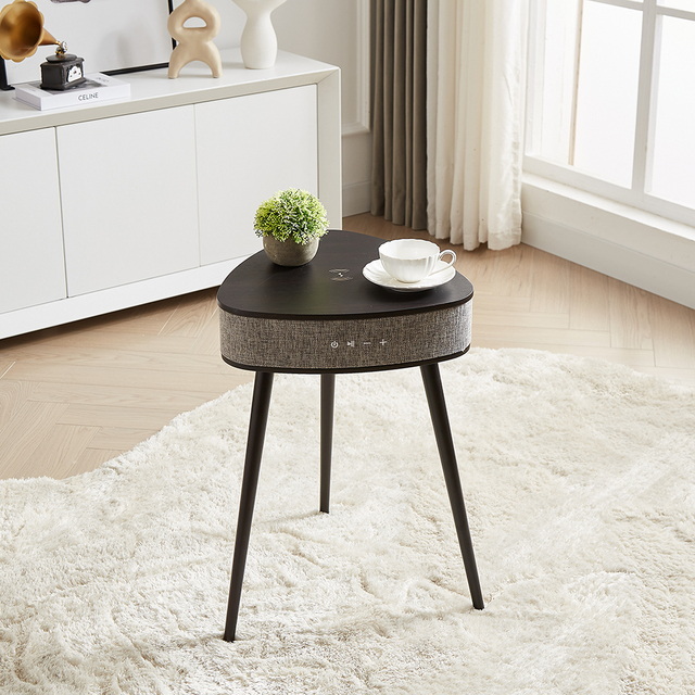 Modern Black Wooden Sofa Smart Coffee Table with Bluetooth Speaker Wireless Charging for Home Living Room Indoor & Outdoor