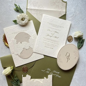 Luxury Embossed Wedding Greeting Card Kraft <b>Paper</b> Digital Printing Film Lamination Design Elegant Floral <b>Pattern</b> Black Tie - Product Image 3