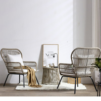 Ensemble de jardin en rotin moderne avec 2 chaises et 1 table basse pour la vie en plein air, hôtel, parc, mobilier d'extérieur moderne, matériau métallique