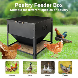 JH-Mech alimentatori e bevitori di pollame pollo con coperchio impermeabile grande capacità portatile 80lbs acciaio nero alimentatore di pollo - Product Image 2