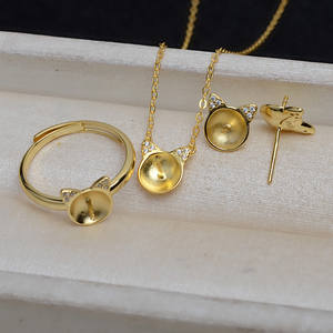 Ensemble pendentif et bague en argent S925, oreilles de chat, pain en forme d'oreille de chat cuit à la vapeur avec perle, bijoux de personnalité pour femmes, trouvailles de bijouterie DIY - Product Image 1