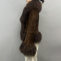 Veste en cuir et fourrure à manches évasées pour femme, tendance, en daim avec fourrure de Mongolie, vente en gros d'usine