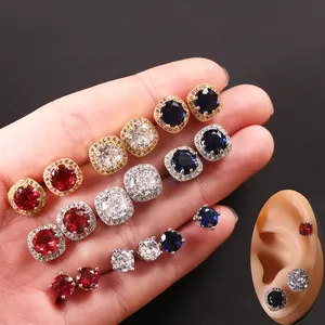 2023 Mode Perhiasan Indah Kualitas Tinggi 10MM 6MM Merah Putih Biru 3A Cubic Zircon Stud Earrings untuk Wanita Hadiah
