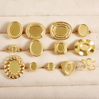 Edelstahl-Ringbasis mit Hohlverzierung, Anpassbare Größe, Personalisierter Ring, Edelstein-Fassung, Zubehör, Geometrischer Ovaler Medaillon-Ring