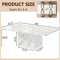 Table à manger rectangulaire en bois de chêne naturel de luxe, 63 pouces, avec base en piédestal carré, pour décoration d'intérieur contemporaine, fabrication OEM