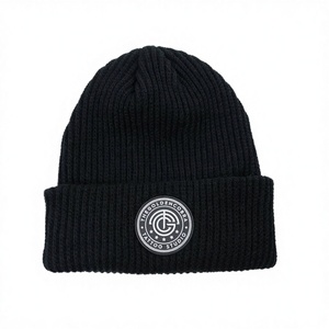 Nouveau bonnet côtelé unisexe en acrylique Chifan 2026 de haute qualité avec logo en PVC, broderie de sequins et chaînes, noir, pour l'hiver et le ski - Product Image 3