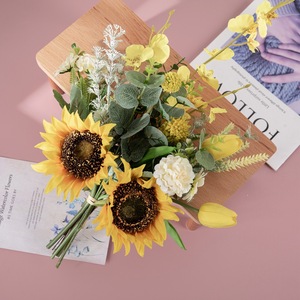 CallaFloral Bouquet de tournesols artificiels à tenir à la main, fleurs en tissu tissé plastique, décoration de mariage et de maison CF01291 - Product Image 1