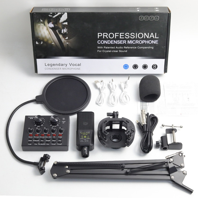 High Quality BM800 Condenser Microphone Kit V8S Sound Card Anchor Computer Recording Multifunction Live air Microphone Set