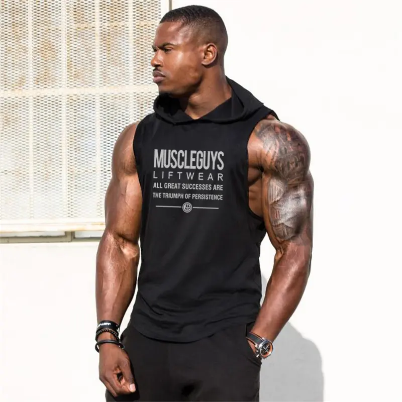 Muscleguys Liftwear 민소매 셔츠 hoody 브랜드 체육관 의류 피트니스 남성 보디 빌딩 스트링거 탱크 탑 후드 singlets