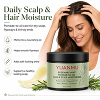 Pommade capillaire bio Romarin Menthe pour femmes et hommes, soin sans rinçage 2-en-1, hydratant naturel pour cheveux, fixe les boucles et la brillance