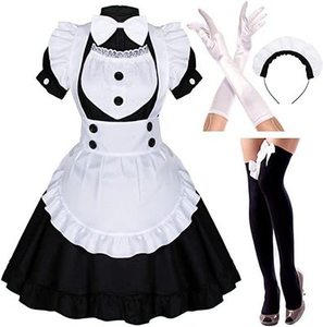Gaya Baru <span class=keywords><strong>Anime</strong></span> Jepang <span class=keywords><strong>Sissy</strong></span> Maid Dress Cosplay Manis Klasik Lolita Fancy Apron Maid Dress dengan Kaus Kaki Set
