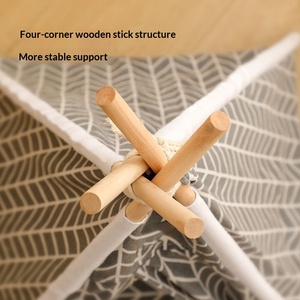 Tente pour <span class=keywords><strong>chat</strong></span> en lin imprimé et bois, écologique, portable, avec sol et <span class=keywords><strong>lit</strong></span> amovibles et lavables - Product Image 2