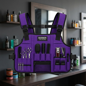 Uniforme de travail unisexe personnalisé en toile violette imprimée numériquement avec poche à outils sur la poitrine - Product Image 3