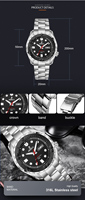 Montre de plongée professionnelle automatique mécanique pour homme en acier inoxydable analogique sport avec verre saphir