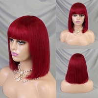 Coupe émoussée Bob perruques avec frange mettre en évidence la couleur courte droite perruque sans colle pour les femmes prêt à partir perruque de cheveux humains faite à la machine