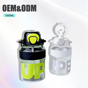 Garrafa Plástica Personalizada Ecológica de 1000ml, Livre de BPA, Tampa à Prova de Vazamentos, para Academia e Esportes, com Canudo - Product Image 1