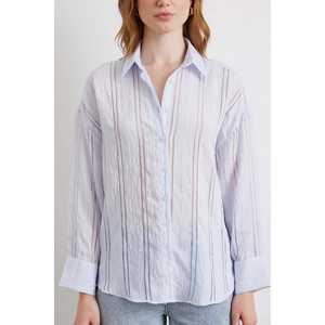 Camisa de Organza a Rayas Azul, Blusa Informal para Mujer, Translúcida, para Uso Diario - Product Image 2