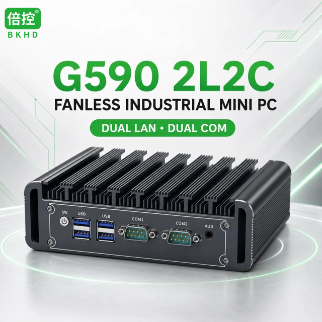BKHD G590 2L2C Fanless Industrial Mini PC Intel Celeron J6412 J1900 N2840 Core I3 I5 Dual LAN Dual COM Embedded PC