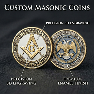 Pièce de monnaie maçonnique 3D personnalisée en laiton, pièce de monnaie américaine <span class=keywords><strong>pour</strong></span> la franc-maçonnerie, à graver, pièces de monnaie en or antique, alliage de zinc, frappée à l'outil, émail dur sablé - Product Image 1