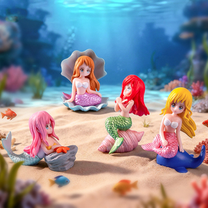 Cartoon Mini Mermaid Figurine <b>Miniatures</b> Cute Girl Charm Ornaments for Landscape Decorations DIY Accessories - Product Image 2