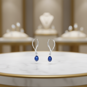 Pendientes colgantes de zafiro ovalado E720 con engaste de garra de plata 925, clásicos para uso diario de mujer - Product Image 2