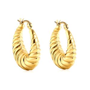 Boucles d'oreilles créoles torsadées épaisses en acier inoxydable plaqué or 18 carats, hypoallergéniques, de haute qualité, pour femmes, vente en gros - Product Image 5